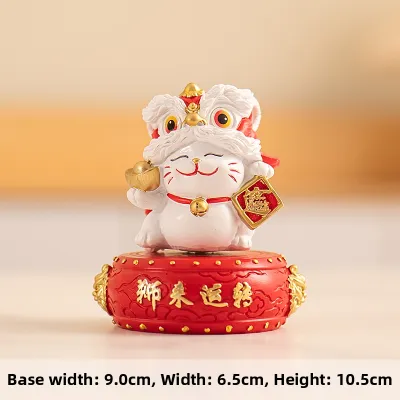 FENGBAI | Rotatable Chinese Lucky Cat Lion Dance Figurine Ornament