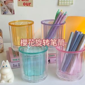 【D242 】Penyimpanan Pensel Berkapasiti Besar 360-Degree Rotating Holder Transparent Color Stationery Make Up Organizer