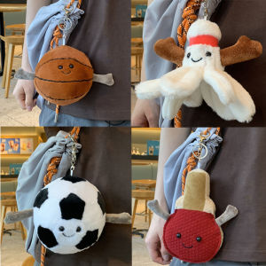 2025 New Sport Themed Keychain Basketball Football Baseball Ping Pong Car Keychain Bag Pendant Small Ornament Plush Material