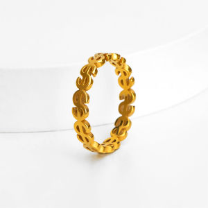 Dollar Sign Ring 18K Gold Titanium Steel S Letter Coin Wealthy Fashionable Womens Ring Non Fading White Color Unique Personality