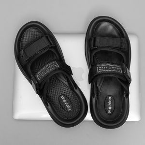 Mens Summer Outdoor Casual Thick Bottom Slip-On Sandals Large Size 45 Teenage Sports Beach Slippers Breathable Flat Heel