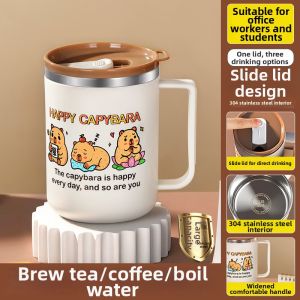 HUAJIDA | 304 Stainless Steel Large Capacity Lid Coffee Tea Breakfast Cup