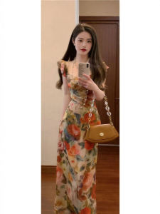 Retro Unique Beautiful Print Halter Dress Little Crowded Style Long Summer 2026 Cotton Soft Medium Elasticity City Commute