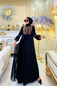 GAMIS ABAYA MOTIF ROMPI COKLAT PREMIUM JERSEY TERBARU