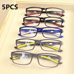 3/5PCS Sport Style Non-Prescription Reading Glasses Anti-Blue Light Rectangular Full Rim Eyewear PC Frame Material
