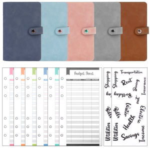 A6 PU Leather Budget Binder Notebook Cash Envelopes System Set Binder Pockets Money Budget Saving Bill Organizer
