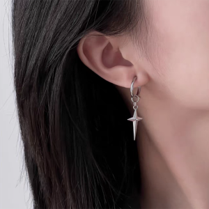 S925 Silver Four-Pointed Star Hoop Earrings Womens Personality Punk Ear Jewelry Hip Hop Style  out Fashion Accessories