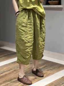 Casual Lightweight Cotton Linen Harem Pants Womens Seven-Foot High Waist Trousers Breathable Comfortable Vintage Style