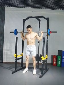 Squat Rack with Lat Pulldown Low Row System D448 Half Power Cage Lat Pulldown Machine Gym Station Weightlifting Pull Bar