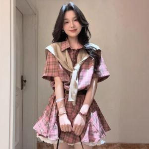XUECAIQI | Unique Plaid Shirt Dress