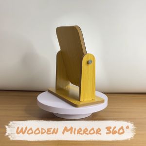Risefully Wooden Mirror 360 Degree Portable Adjustable Table Desk Mirror Bathroom Living Room Shave Makeup Mirror