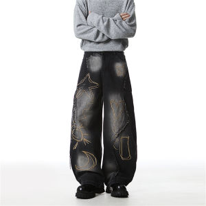 กางเกงยีนส์ทรงหลวมสไตล์อเมริกันสำหรับผู้ชาย ทรงวินเทจ ทรงหลวม ทรงหลวม กางเกงขายาวทรงหลวม ทรงหลวม ทรงหลวม