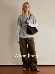 Lightweight Cotton Knitted round Neck T-Shirt Womens Retro Print Patchwork Color Block Fake Two-Piece Long Sleeve Summer Top