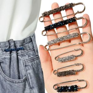 2Pcs Luxurious Rhinestones Brooches Lapel Pin Tightening Waist Pin Shiny Crystal Waist Buckle Fixed Jeans Waistband Clip for Women