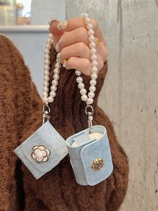 Creative Denim Blue Airpods pro Protective Case Anti-fall Silicone Soft Shell Bag Style Tea Olive Flower Pattern for Apple Bluetooth Earphones