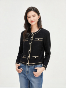 Koradior | Spring Luxe Sparkly Wool Knit Cardigan with Lining Round Neck Office Wear