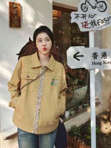 Retro American Style Spring Jacket Womens Design Loose Fit Embroidered Couples Style Baseball Collar Jacket Coat