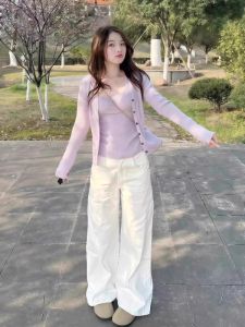 VKSOD | Womens Casual Style Loose Denim Vest Neck Hanging Sweater Three-Piece Set Autumn Fashion Age-Defying Comfortable Clothing