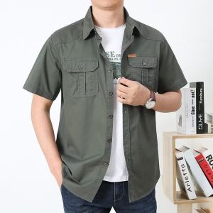 New Summer Mens Short Sleeve Shirt Thin Casual Outdoor Workwear T-Shirt Fashionable Youth Pop Standard Fit Pocket Design