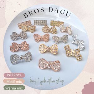 ISI 12PCS Bros dagu kecil Bros mini imut lucu gemoy Bross Pita permata emas perak pin hijab by Athar shop 1