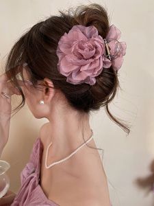 Elegant Floral Mesh Hair Claw Womens New 2025 Shark Clamp Simple Chignon Stylish Hair Accessories Sweet Style Fresh out