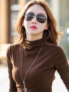 Thickened Pure Cotton Base Shirt Womens Autumn Winter Long Sleeve T-Shirt Inner Fashionable Small Shirt Thickened Autumn Clothes Coffee Color Top