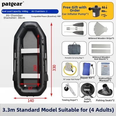 PATGEAR | Inflatable Boat Hard Bottom Durable Folding Professional Fishing Boat