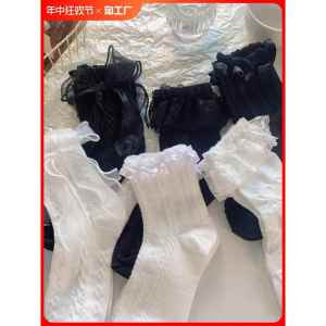 ลูกไม้หวานสีขาว Lolita ถุงเท้าเข่าผีเสื้อสําหรับผู้หญิงฤดูร้อนบางส่วนขา Shaping ถุงเท้าผ้าฝ้ายโพลีเอสเตอร์