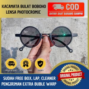 TERLARIS Kacamata Minus Optik Asli Photocromic Anti Radiasi UV Frame Bulat Boboho Untuk Gaya dan Fashionable