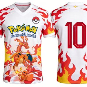 Bandai | Summer 2026 Pokemon "Fire Evolution Chain" No. 10 Football Sports Theme 3D Printed Breathable T-shirt Adult Parent-child Top