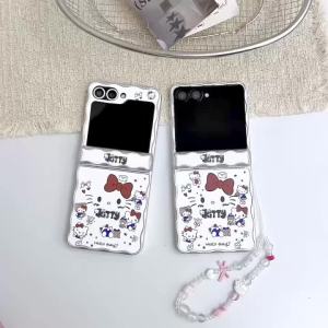 Sanrio | Ốp Điện Thoại Hello Kitty Có Dây Đeo Họa Tiết Mặt Cười Lớn Dành Cho Samsung Galaxy Z Flip 8 7 6 5 Chống Sốc Chống Xước Chống Nước