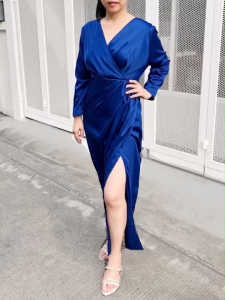 เสื้อผ้าไซส์ใหญ่. ชุดไปงานกลางคืน เดรสคนอ้วน ราตรีแขนยาว ชุดไปงานเลี้ยง mc บายเนียร์