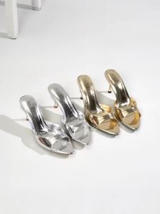 Summer Womens Fashionable and Elegant One-Word Strap Shallow Open-Toe Outdoor Cool Slippers Thin High-Heeled Sandals