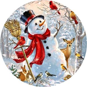 VIKAMA Gnome Lantern Snow Scene Round Placemat Wooden Background Red Striped Hat Heart Light Snowflake Christmas Table Mat Decor