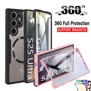 360° full protection double-sided transparent magnetic case for Samsung Galaxy S25 S24 S23 S22 Ultra Plus wireless charge cover