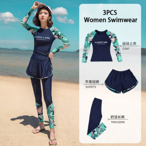 Luoke 3PCS Womens Swimming Suit Split Conservative Slim Covering Belly Fashion Plus Size Hot Spring Korean Ins Swimwear for women