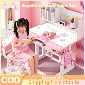 Kids Adjustable Study Desk Chair Set Ergonomic Liftable Writing Table with Bookshelves Drawers for 3-12 Years