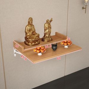 Modern Luxury Small Wall-Mounted Buddha Niche Mini Altar Offering Table for Wealth God And Guanyin Hand-Painted Walnut Wood