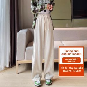 YAMIANNV | Plus Size Wide Leg Pants Womens High Waist Fleece Lined Thick Straight Cut Floor Length Trousers Street Style Casual Sweatpants