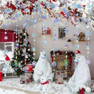 Winter Theme Party Decoration Snowflake round Piece Pull String Curtain Door Drape Shop Window Hanging Ornament Christmas Decor