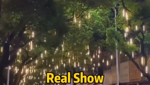 50cm 8 Tubes Solar Meteor Shower Lights Waterproof  Falling Rain Drops Fairy String Lights Icicle Lights for Outdoor Indoor Patio Garden Decoration