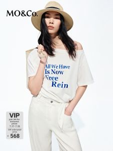 MO&Co. | Short Sleeve Water Print Asymmetric Hem T-shirt