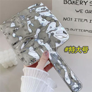Elegant Portable Handheld Metal Wave Pattern Makeup Mirror High Definition Mini Size for Touch up Personal Beauty Tools