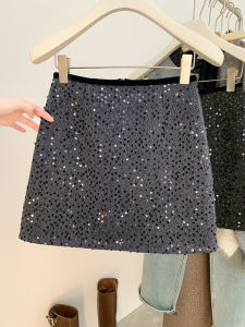 กระโปรงสั้นทรงเอเอวสูงผ้าฝ้ายผสมโพลีเอสเตอร์ผสมสีล้วนแฟชั่นฤดูใบไม้ร่วง 2024 กระโปรงสั้นทรงเอสไตล์เรโทร