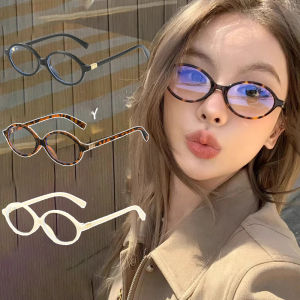 Y2K ทรงรีย้อนยุคกรอบป้องกันสีฟ้าแว่นเลนส์อ่อนสาวเท่แว่นตาสีดำสีขาวแนววินเทจแว่นตาแว่นตาผู้หญิงแบบเรียบง่าย