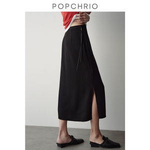 High Waist Draped A-Line Midi Skirt for Women Summer Season Polyester Fiber Straight Cut Versatile Workwear Simple Style