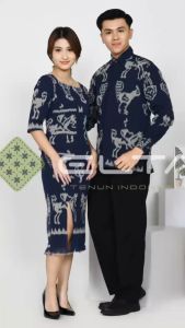 Couple tenun elta nagita dress dan kemeja baju kondangan pesta motif sumba biru
