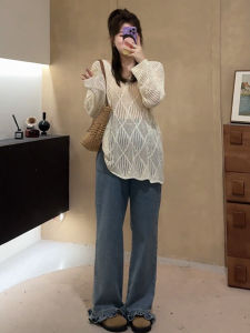 เสื้อคลุมกันแดดแขนยาวถักปะการังสไตล์เกาหลีสำหรับผู้หญิงไซส์ใหญ่ในช่วงฤดูร้อน เสื้อคลุมกันแดดแบบหลวมๆ สำหรับการเดินทางและพักผ่อน