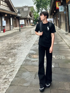 Quần Ống Đứng Mỏng Bằng Lụa Băng Màu Đen Cho Nam Mùa Hè Quần Dài Ống Đứng Phong Cách Mỹ Quần Dài Thường Ngày Cạp Vừa