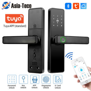Tuya Electric Intelligent Lock App/Biometric Fingerprint/RFID Card/Temporary Passcode/Password/Key Bluetooth Wood Lock